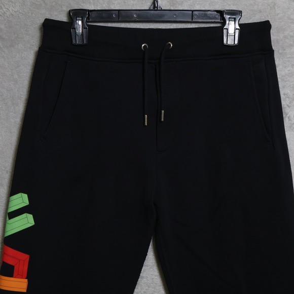 Helmut Lang Joggers Mens Small Black Geometric Graphic Streetwear Sweatpants - Picture 2 of 13